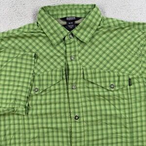 Outdoor Research Shirt Mens Medium Green Plaid Snap Nylon Hiking Outdoor
